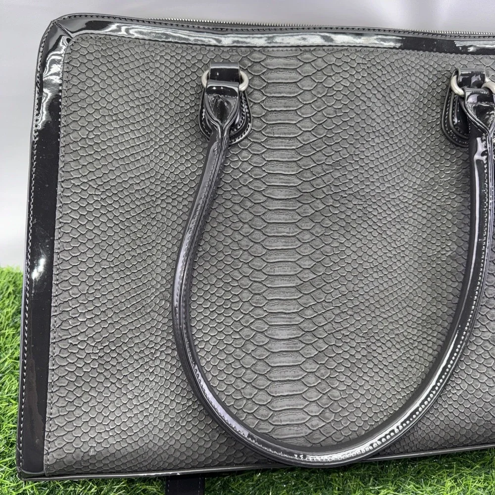 MY BEST FRIEND IS A BAG Black Patent Faux Snakeskin 17